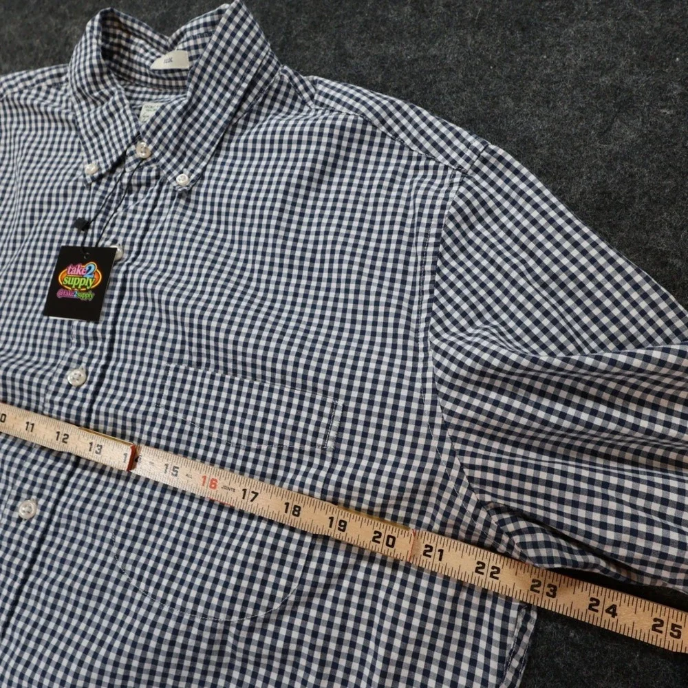 J.Crew Secret Wash Shirt Mens L Navy Excellent Slim Fit Gingham Stretch - Picture 3 of 11